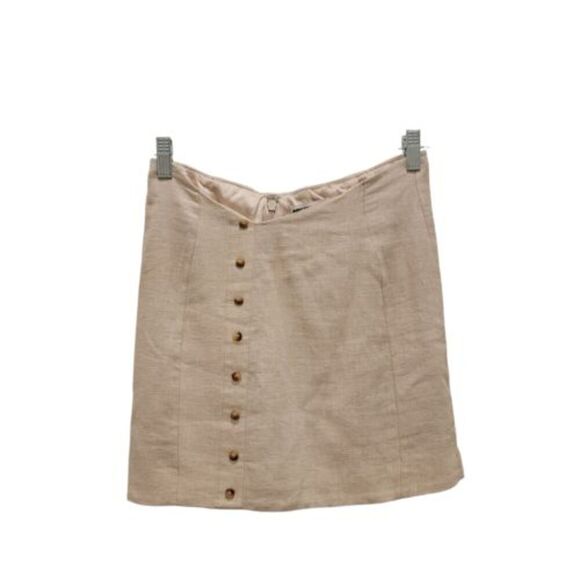 Mistress Rocks Beige Linen Asymmetric Mini Skirt Minimalist Coastal Boho Western - Picture 3 of 8